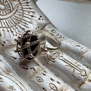 Vintage Sterling Silver 925 Raw Amethyst Cage Ring Boho Statement